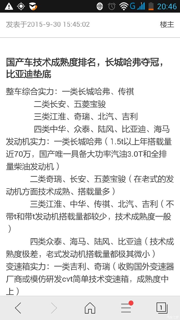 【图】国产车技术成熟度排名,比亚迪夺冠,长城