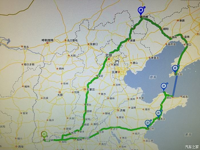 三门峡市出发,途径郑州,日照,青岛,蓬莱,最后轮渡到大连,赤峰,北京图片