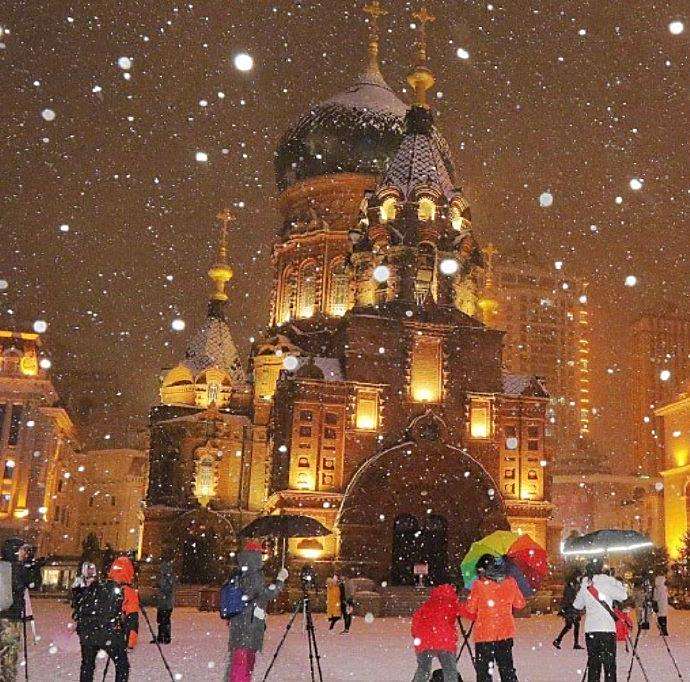 哈尔滨索菲亚教堂雪景好美