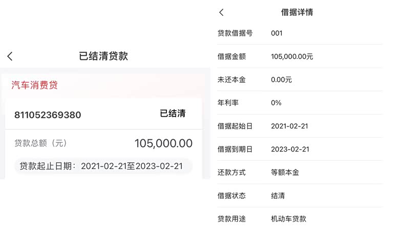 金额是裸车价的一半10.5万元,分期付款23个月,平均每个月需还贷款4565元。