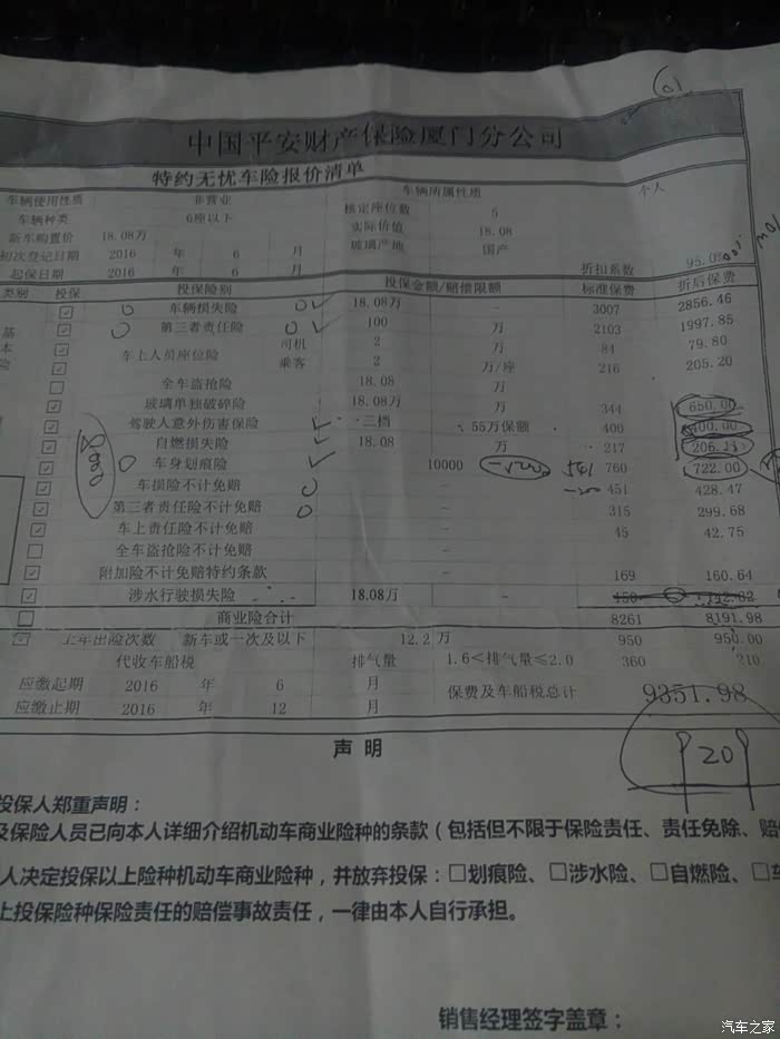 【图】大家帮我看看 新车第一年保险有木有买