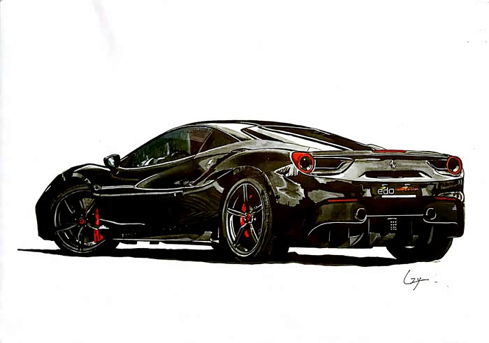 画young年华马克笔彩铅手绘保时捷panamera