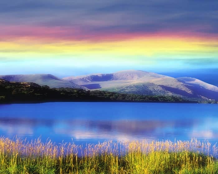 湖光山色,世外桃源,走进大自然感受美好,五彩霞光