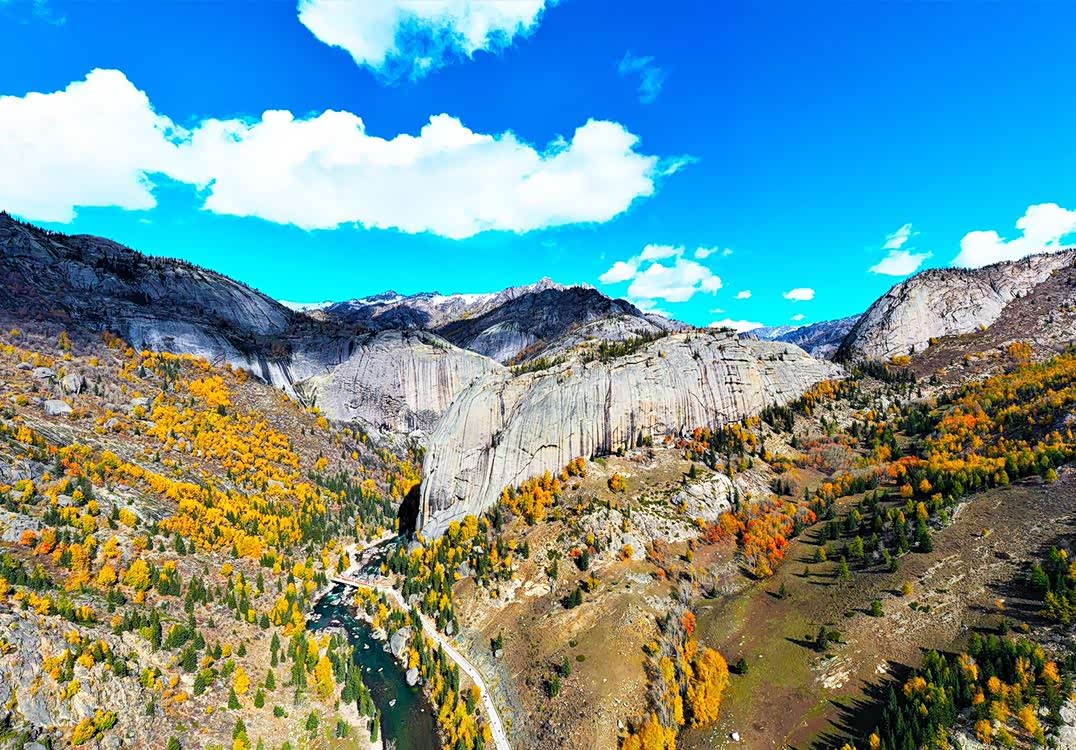 新疆额尔齐斯大峡谷,山水草木浸润秋之气息.