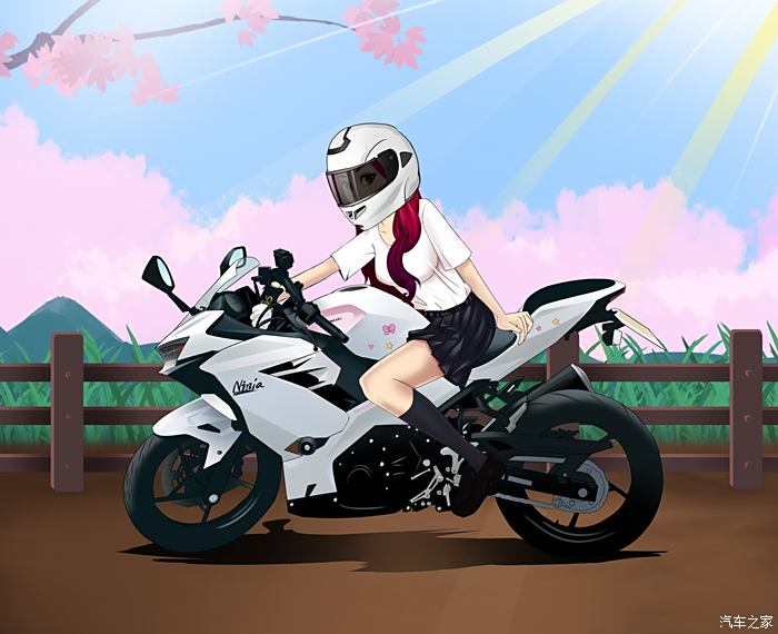 300画画画个卡通机车女孩骑摩托车的熊猫姑娘