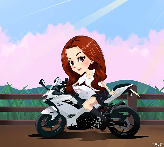 300画画画个卡通机车女孩骑摩托车的熊猫姑娘