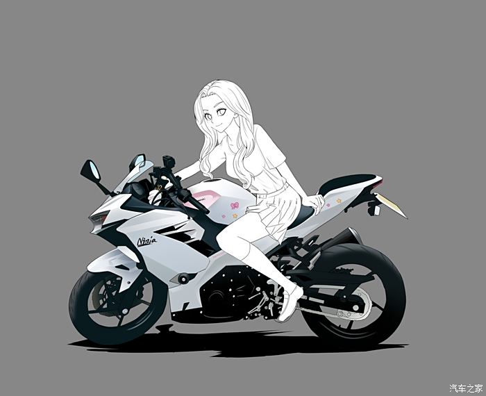 300画画画个卡通机车女孩骑摩托车的熊猫姑娘