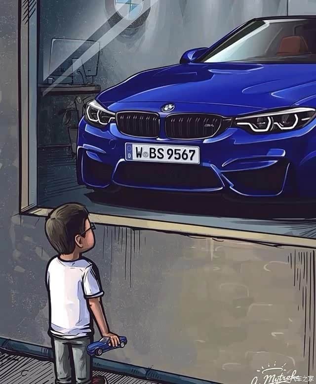 求一张图片,一个小女孩望着橱窗里的宝马3系耀夜运动版车型