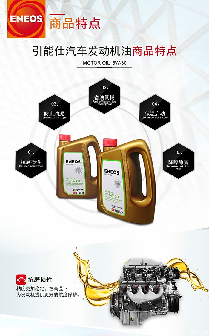 eneos/引能仕 motor oil sn 5w-30 4l 新日石发动机合成机油