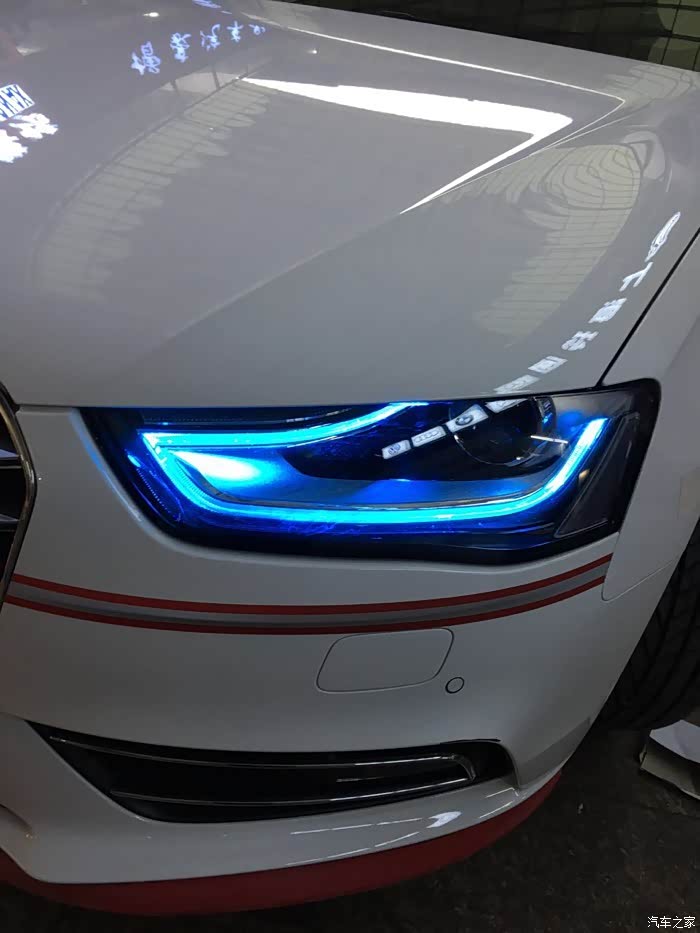 上海奥迪a4l原车日行灯太过单调了 换六色led日行灯666