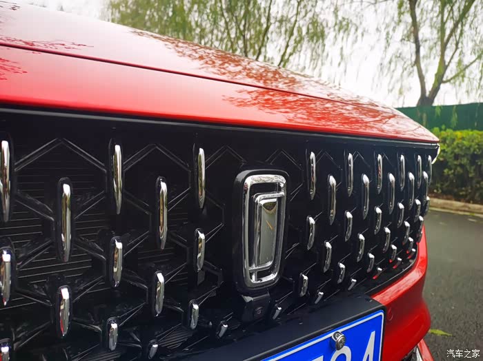 菱形的熏黑网格上还装饰了一个个像一汽车标一样的饰物,很有精致感.