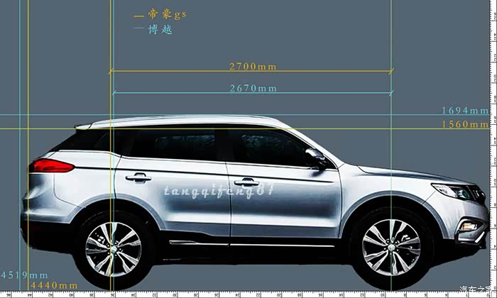 帝豪gs和博越的尺寸直观对比,大概是这样子的!图4压轴
