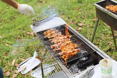 炉火正旺在草坪觅处干净方坐手里拿啤酒边慢慢啃烧烤边静静享受阳光