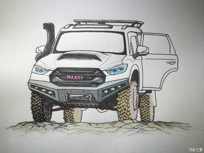 【图】【D哥手绘】:中性笔加圆珠笔汽车图片,