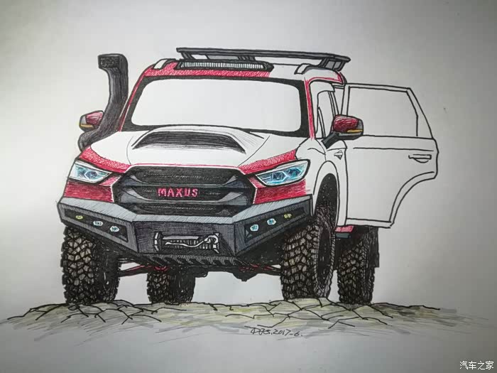 【图】【D哥手绘】:中性笔加圆珠笔汽车图片,