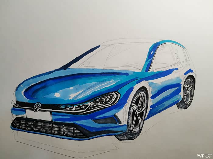 【图】汽车手绘#手绘大众性能车第七代高尔夫golf r_汽车插画论坛