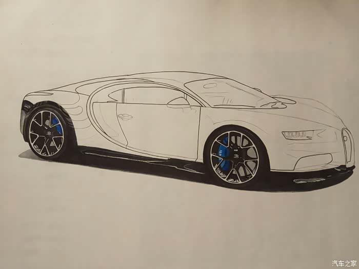 马克笔彩铅手绘布加迪chiron附过程图