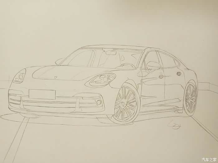 画young年华马克笔彩铅手绘保时捷panamera