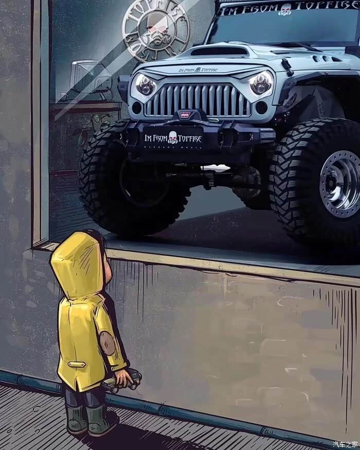 牧马人小孩橱窗看车牧马人