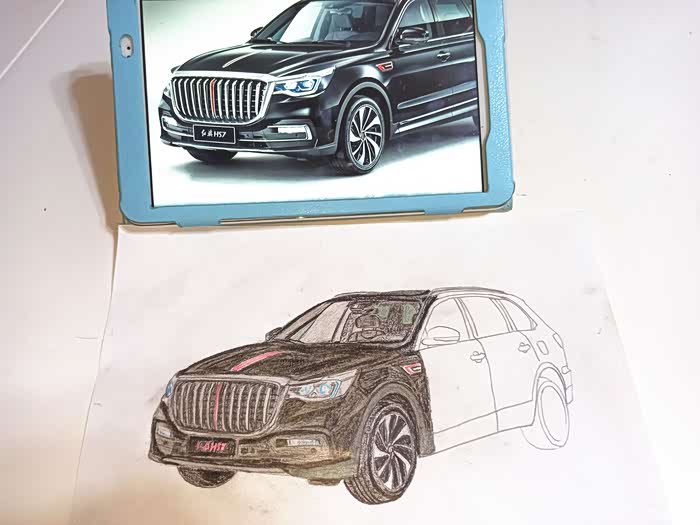 【图】【花young玩汽绘】集结令 手绘红旗hs7_青少年论坛_汽车之家