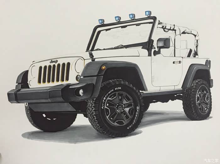 手绘一台牧马人rubicon