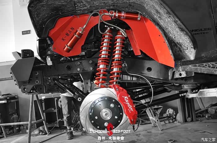 【贵州大脚车会】牧马人四寸升高k-man(科曼)中国红绞牙减震器