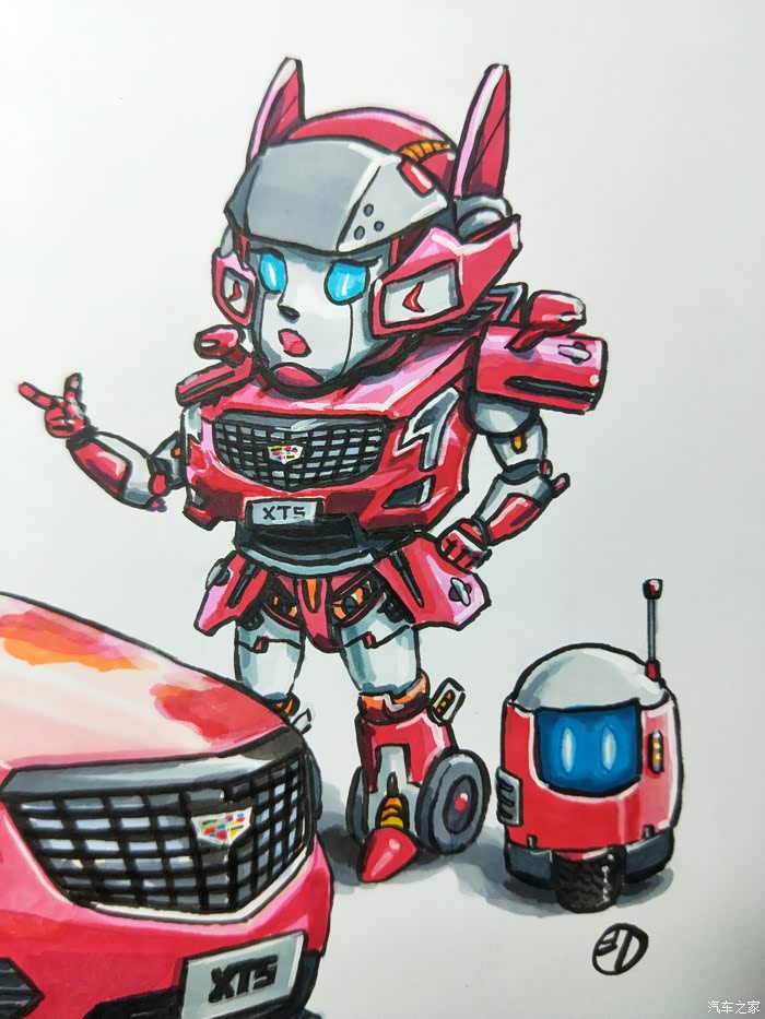 这次的画中,出了主体的xt5汽车外,还有更有趣的原创q版汽车人.