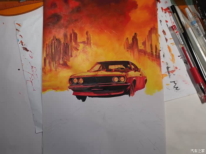 工人画车油画棒道奇挑战者