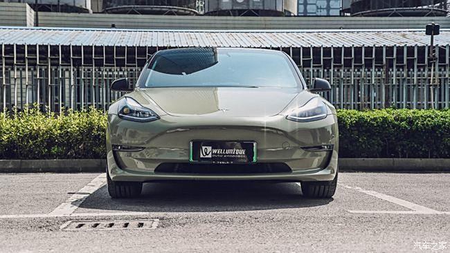 特斯拉model3卡其綠色改色愛了愛了