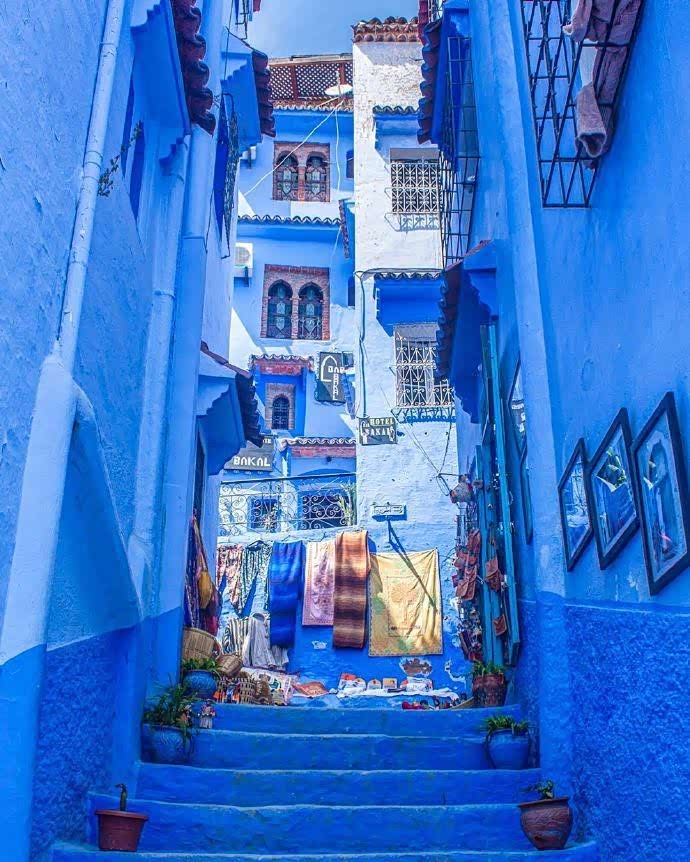 摩洛哥蓝色之城舍夫沙万无以轮比的美
