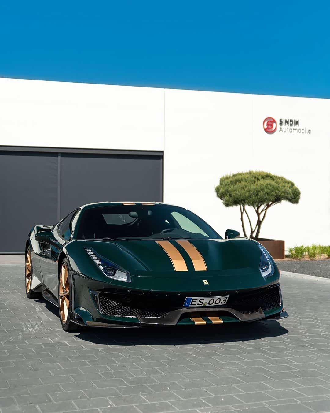 法拉利488 绿色车漆, 金色双贯穿条纹拉花