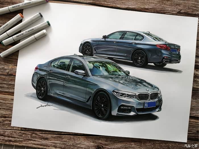 【图】【吉手绘】商务,舒适的标杆,手绘bmw530i_汽车插画论坛_汽车之
