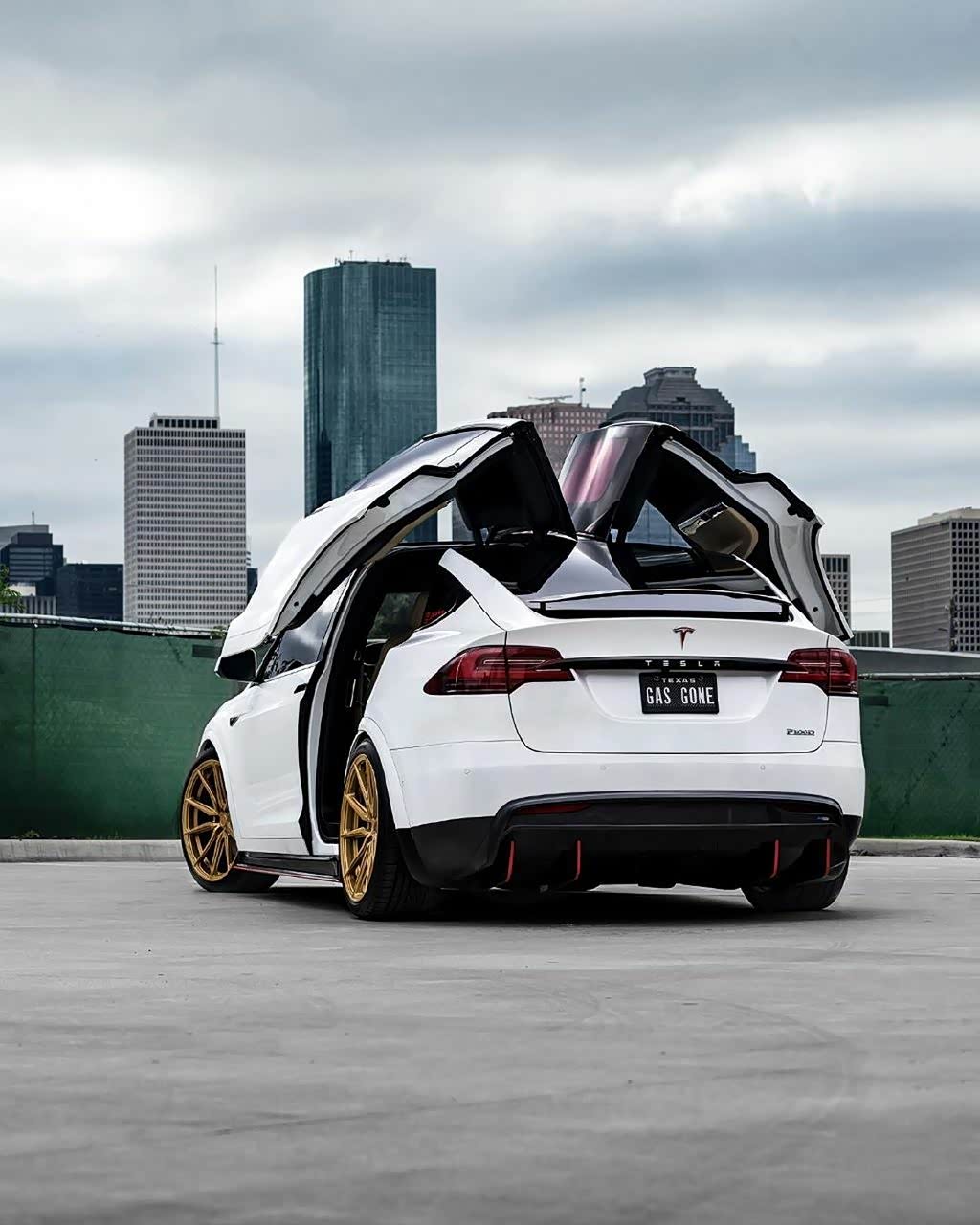 特斯拉model x换上大金圈轮毂,整体效果很赞,包围有气场