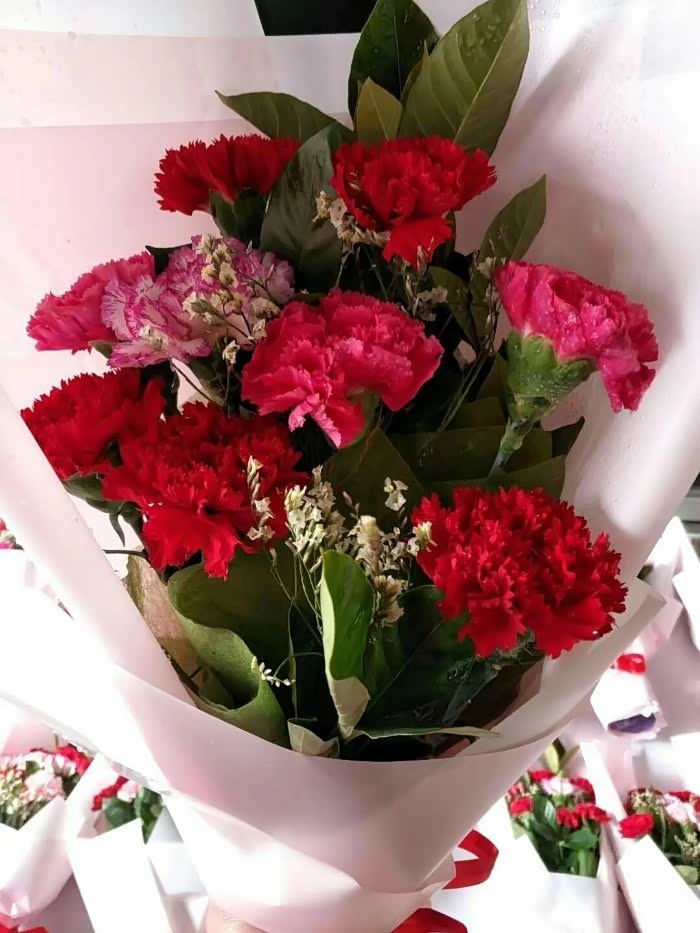 3.8妇女节给女神们准备的鲜花康乃馨和满天星,来个细节图