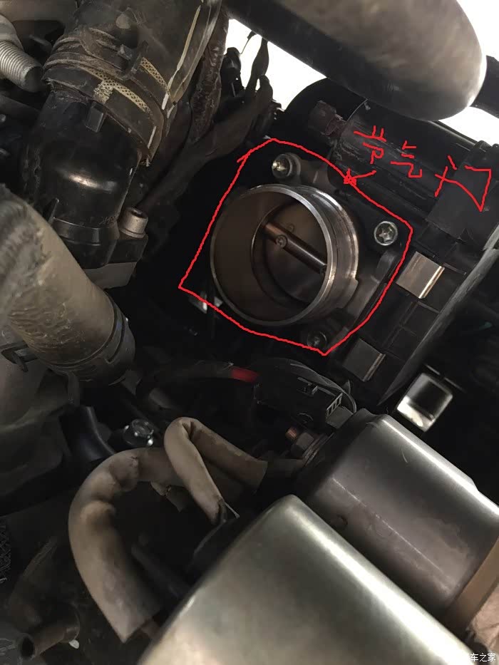 我想自己洗gs4节气门,找了半天,也没有找到节气门,请问哪个