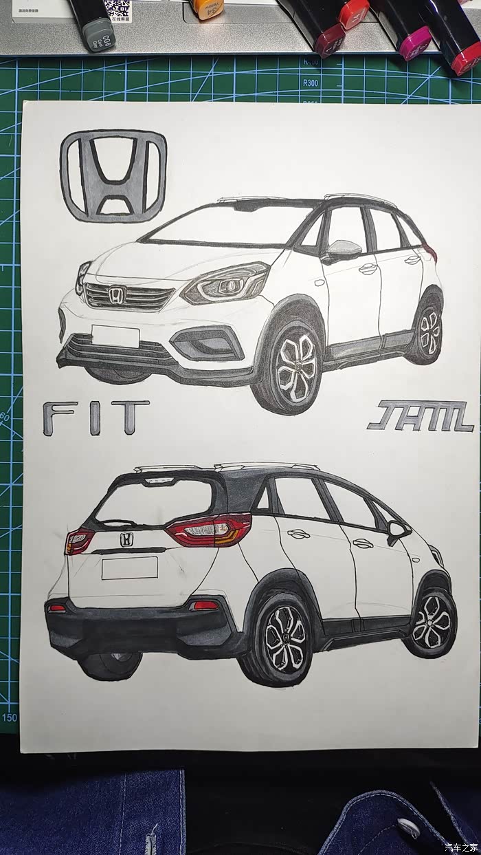 手绘飞度crosstar灵活可爱的小车