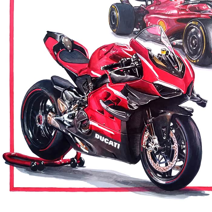 【不止画车】超写实手绘 杜卡迪superleggera v4 与 法拉利 f1-75