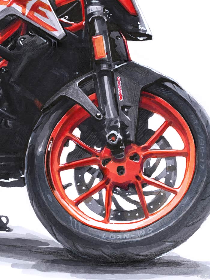 不止画车ktm390duke机车手绘潇洒女骑士细节更炸街