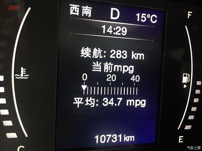 自由俠百公里油耗34.7mpg