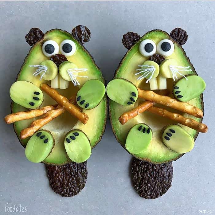 牛油果做成的动物造型美食很漂亮!