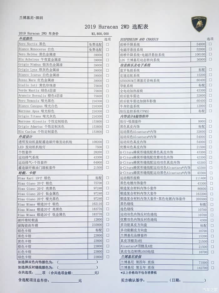 【图】请问兰博小牛的选配表_兰博基尼论坛_汽车之家论坛
