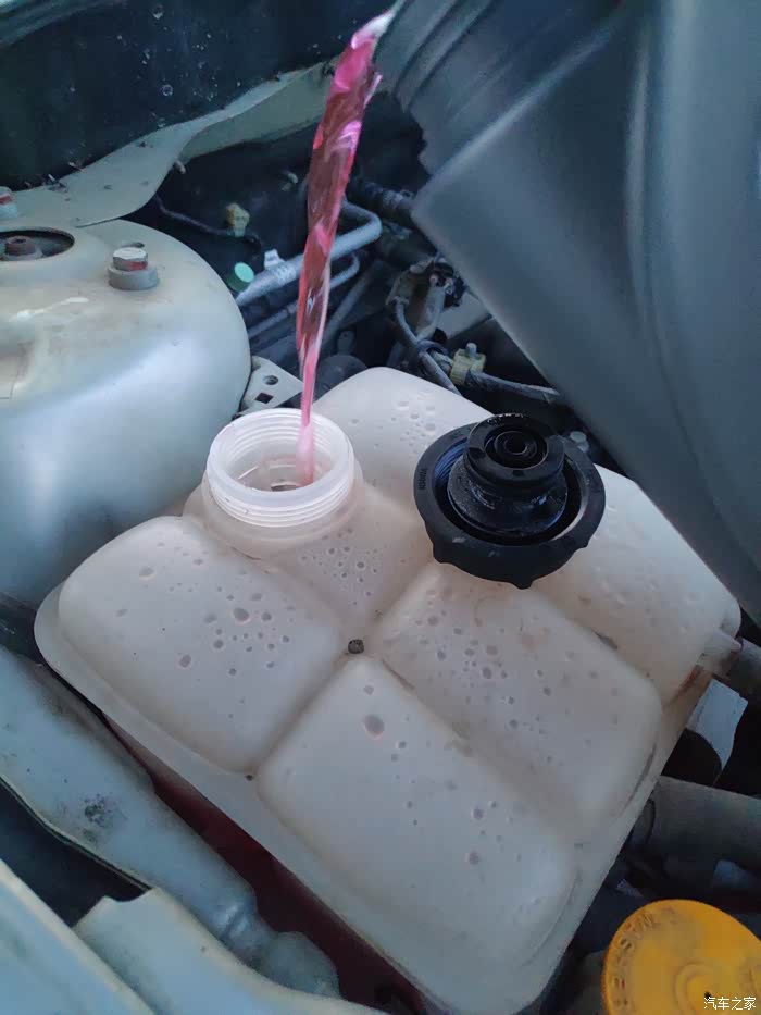 今天买的防冻液到货了,龙蟠防冻液,感觉不错.液位低,加了点!