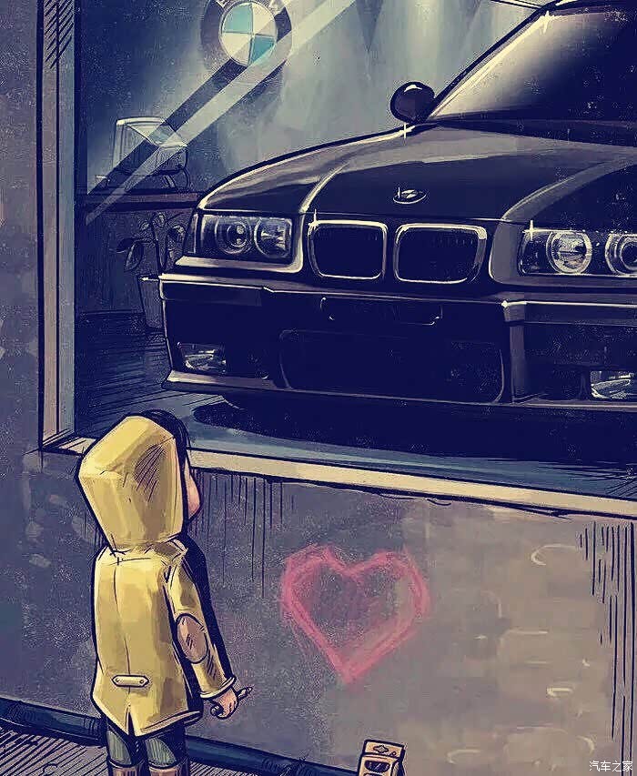 朋友们,求图!一小男孩穿着黄色雨衣,看着gtr