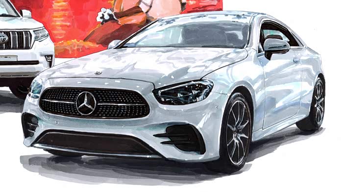 不止画车马克笔画奔驰ecoupe霸道画出两人一世界