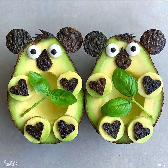 牛油果做成的动物造型美食很漂亮!
