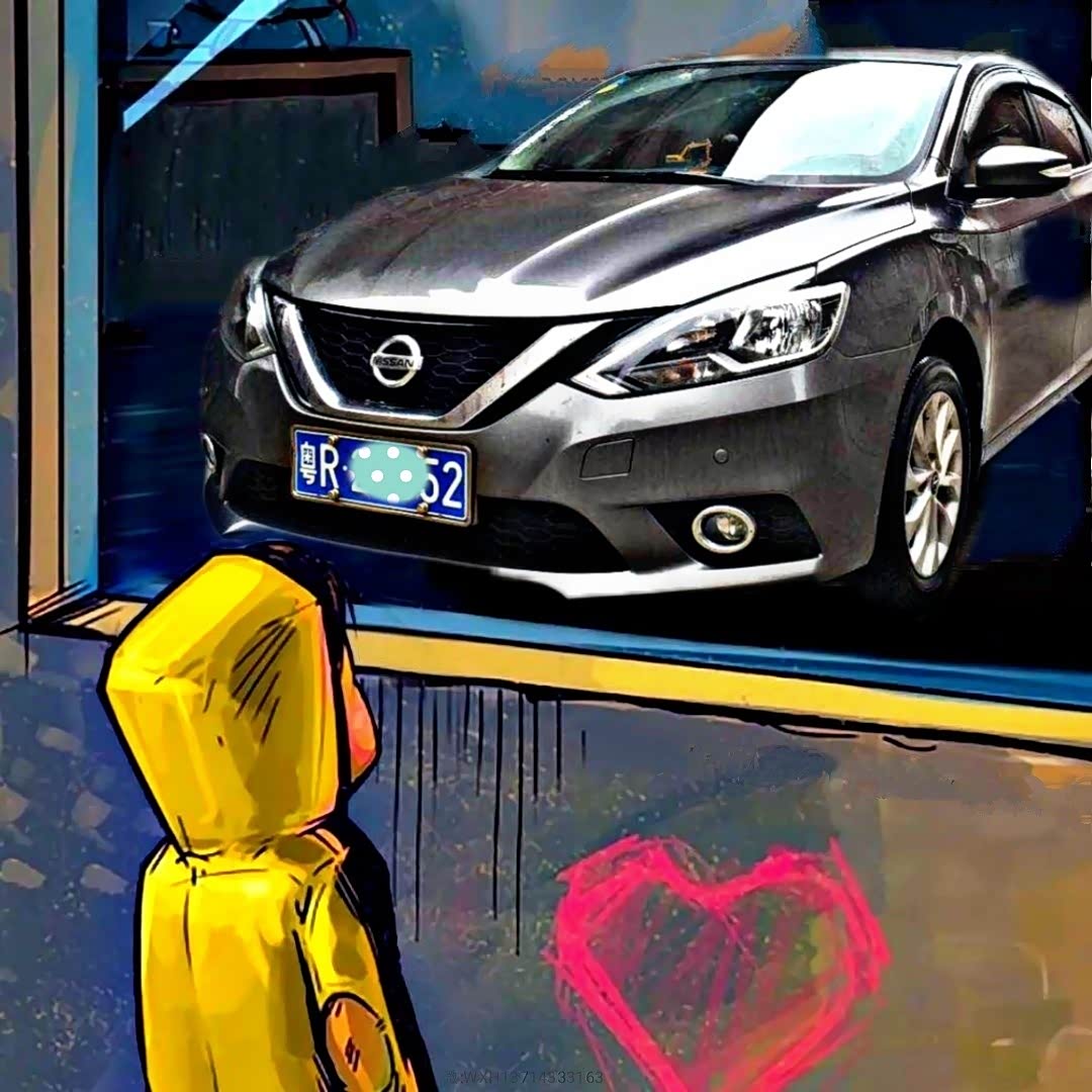 制作橱窗外看车的小男孩任何车型车牌