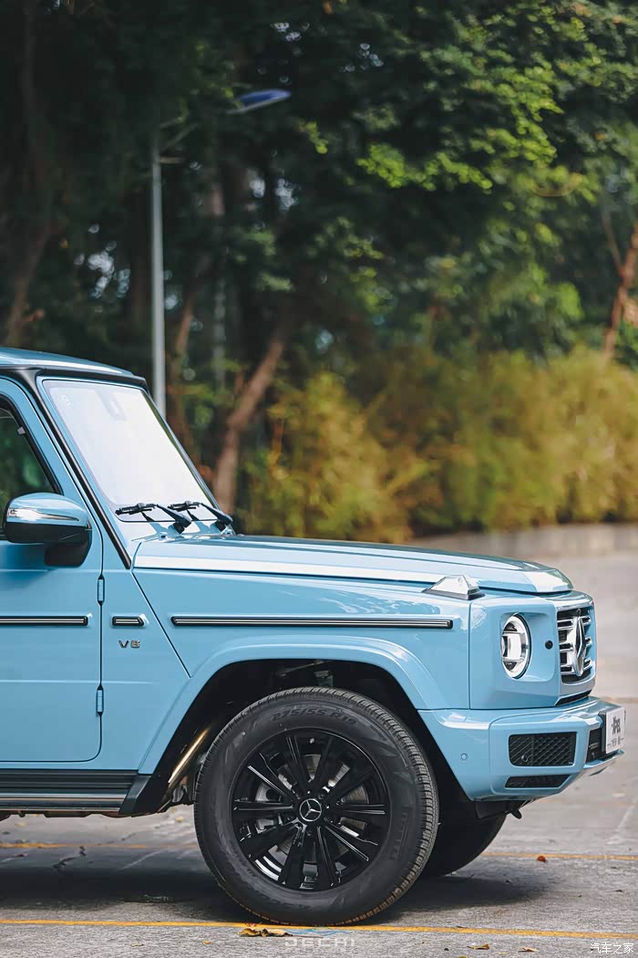 奔驰g500瓷器蓝装贴进口车衣外景实拍