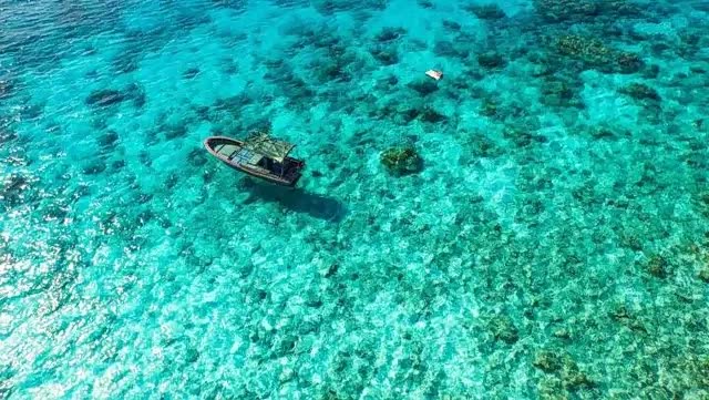 清澈见底的海水,深蓝的大海.