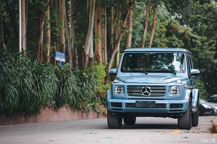 奔驰g500瓷器蓝装贴进口车衣外景实拍
