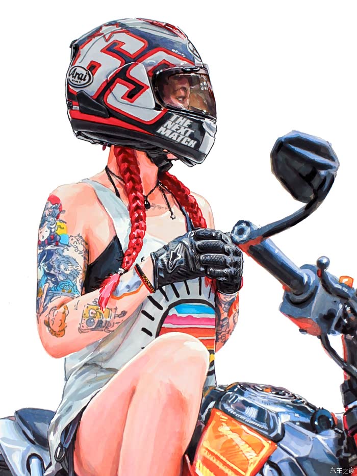 【图】【不止画车】马克笔手绘 红发机车少女 与爱车ktm390_摩托车